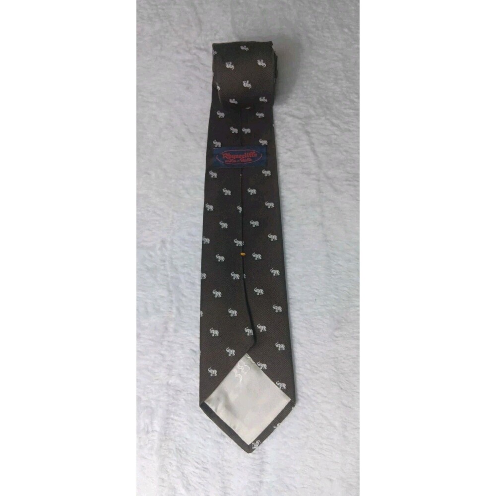 VTG Rhymecliffe By Le Bilsmens Neck Tie Chocolate Brown White Elephants Novelty - Picture 2 of 5